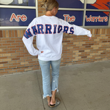 WARRIORS WHITE SHOULDER TO SHOULDER OVERSIZED CREW SWEATSHIRT- GILDAN 18000