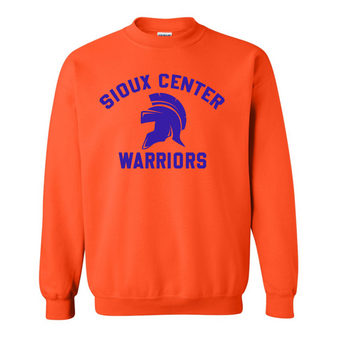 Orange Classic Warriors with Royal Print Gildan Crew Sweatshirt