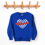 Checkered Heart Royal Sweatshirt Toddler, Youth and Adult